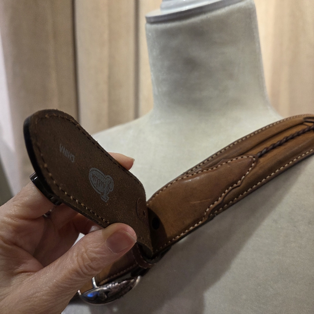 Leather Western Belt with Silver Buckle - Picture 11 of 16